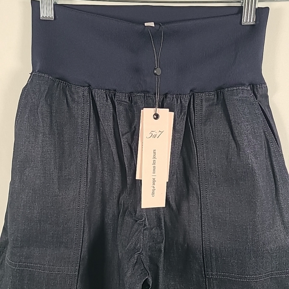 Cinq a Sept Giles Denim Pull On Elastic Cargo Jogger Pants Raw Indigo Blue Sz S - Picture 2 of 8